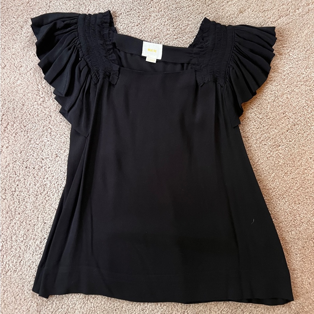 Maeve Elegant Black Flutter Sleeve Blouse